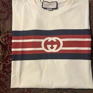 Gucci White and Red Short Sleeve Tee